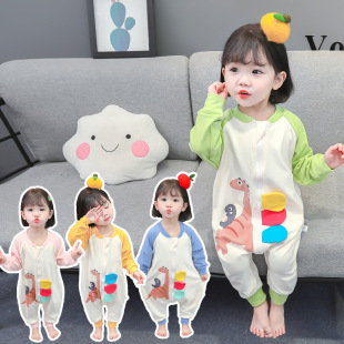 Children's spring and autumn zipper sleeping bag male and female baby heating room artifact de Velvet home wear one-piece sleeping belt anti-kick quilt
