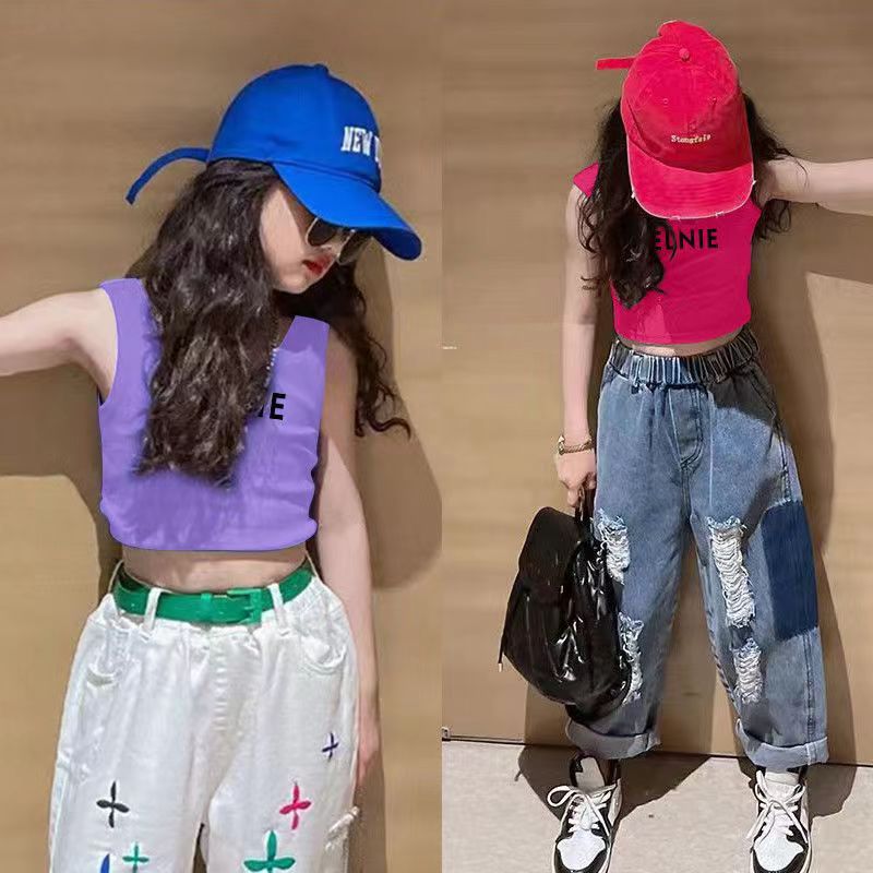 Suspender Fashionable and Simple Fashionable Girls' Vest Summer New Hip-hop Kidsren's Thin Baby Outer Wear Summer Clothing Trendy