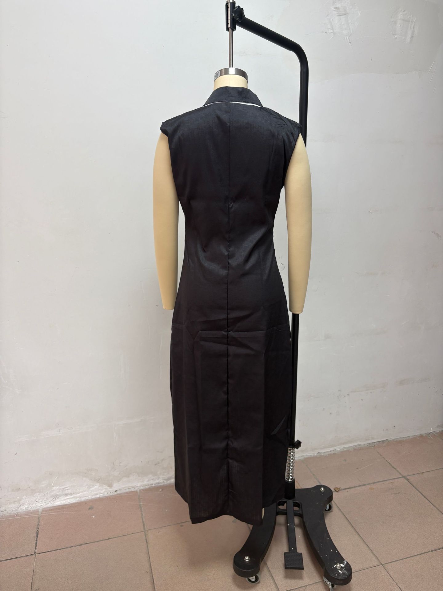 Elegant V-Neck Color-Block Casual Midi Dress For Women, Breathable Stretch A-Line Sundress For Daily Wear, Travel, And Office_ecoleips.com