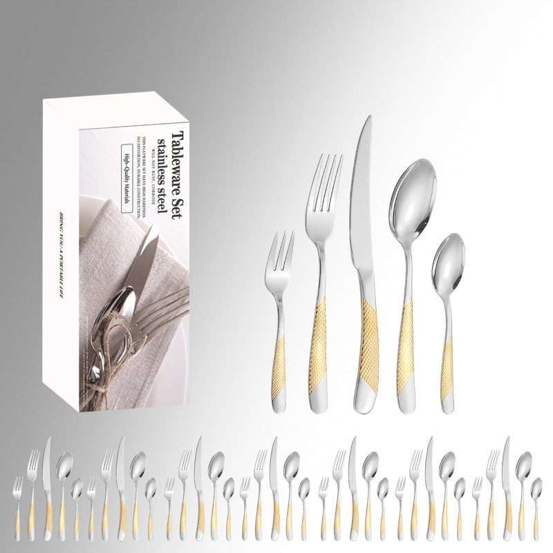 Amazon productos vajilla de acero inoxidable 20/30/40 Unidades diamante estrella 5 piezas principales simple caja occidental alimentos cuchillo, tenedor y cuchara traje