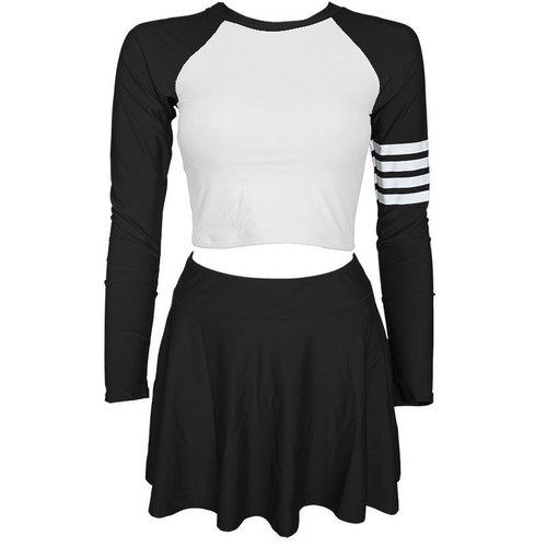 Hurun split swimsuit for women, conservative, slimming, belly-covering skirt, sports long-sleeved two-piece set, hot spring plus size swimsuit wholesale