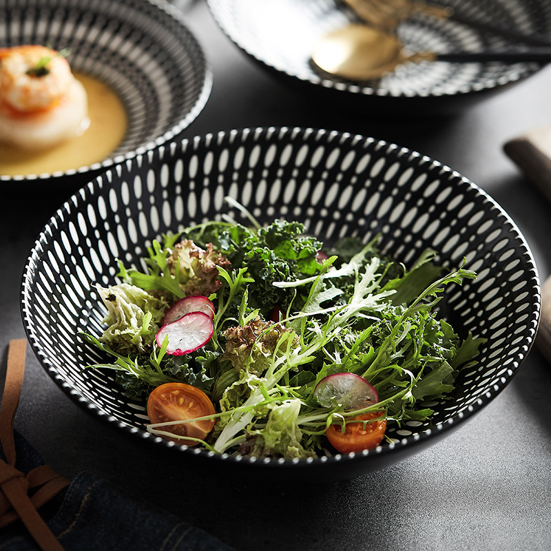 Yunhetang Scandinavian Printed Salad Bowl Household High-End Accessible Luxury Soup Bowl Creative Hotel Classy Simple Tableware