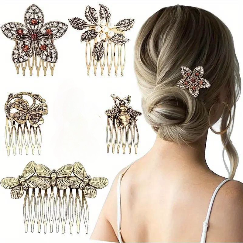Retro hair accessory from pearl, European style, flowered