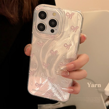 粉色蝴蝶结适用苹果15手机壳iphone13promax防摔12硬14少女羽纱16