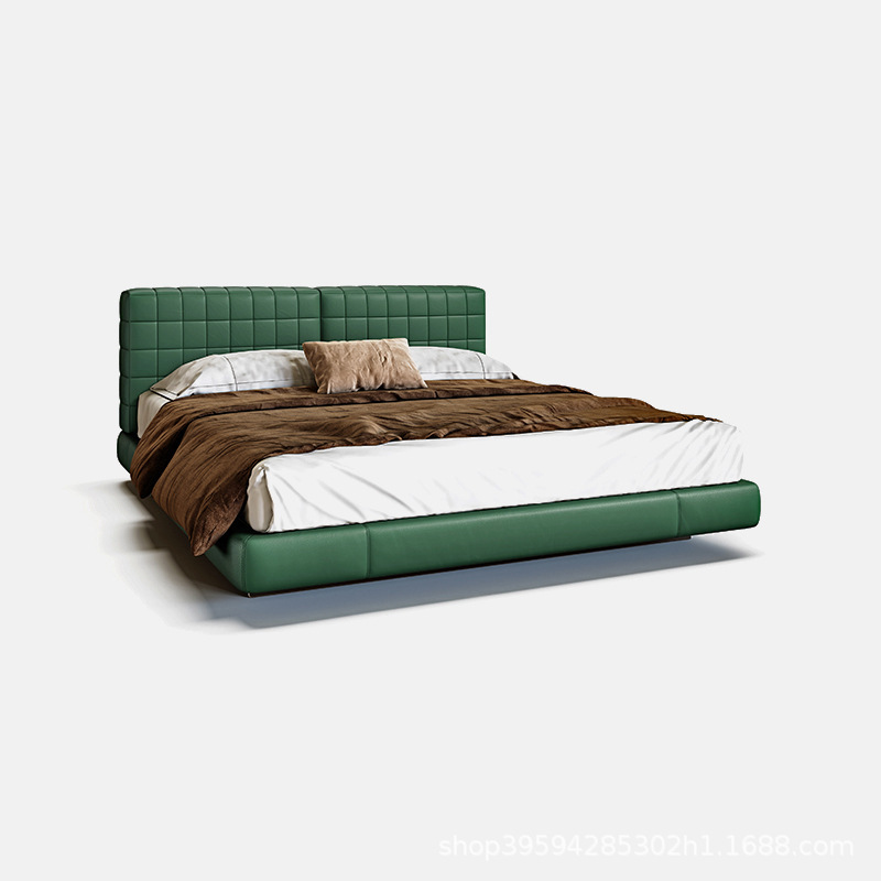 北欧意式极简真皮双人床主卧榻榻米1.8米软包床婚床 Traled牵引力