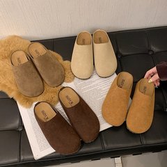 现货磨砂皮一脚蹬包头半拖鞋女2025秋季新款软底软面厚底勃肯拖鞋