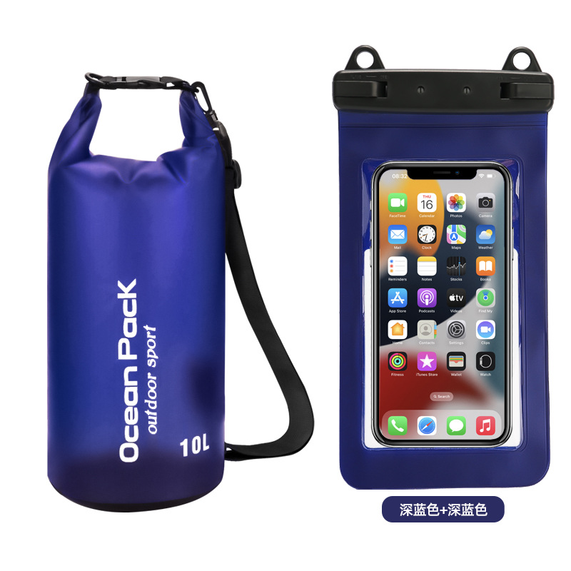 PVC防水桶+双挂钩磨砂半透PVC手机袋=深蓝色+深蓝色组合
