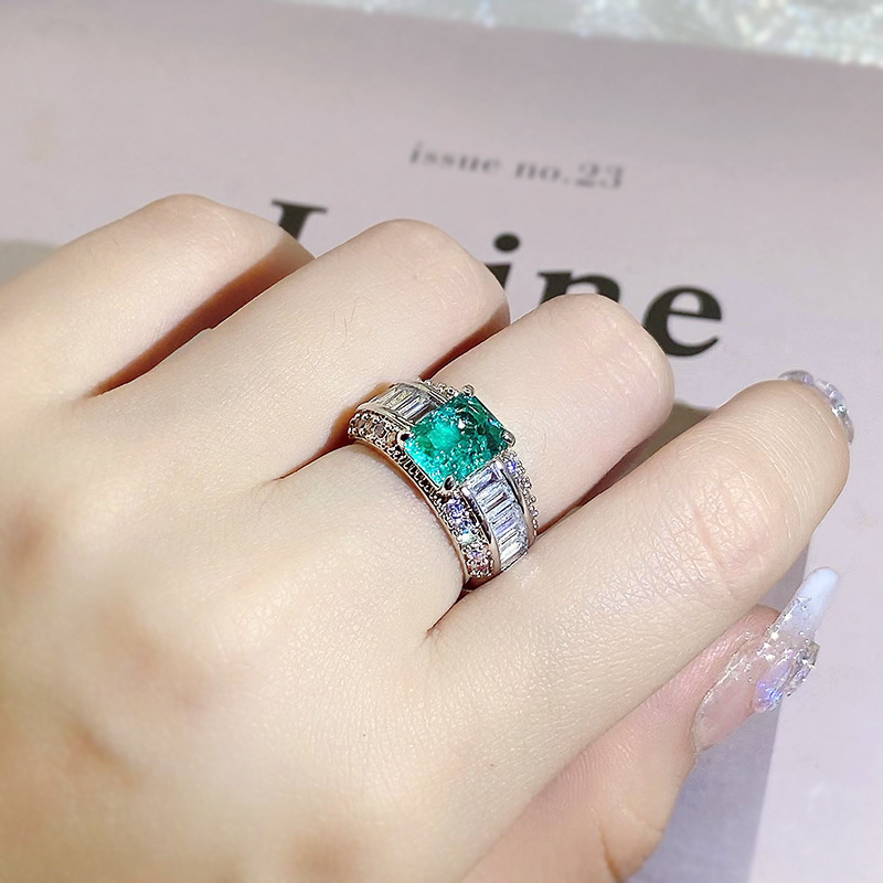Glanz-Intarsien-Hochkarbon-Präzisionsqualität-Prinzessin-Quadrat-Palaiba-Ring weiblich R8108_voghion.com