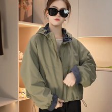 韩版秋冬连帽加棉冲锋衣外套女25宽松休闲百搭小个子夹克上衣