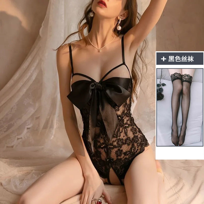 Lencería sexy gratis de arco sexy divertido pequeño pecho apretado coqueta pasión tentación de extremo abierto Mono para las mujeres más el tamaño