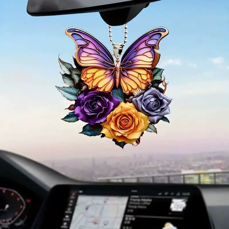 Трансграничная яркая Великолепная Роза кулон в виде бабочки автомобиль зеркало заднего вида украшение модный подарок для подруги подарок подруге