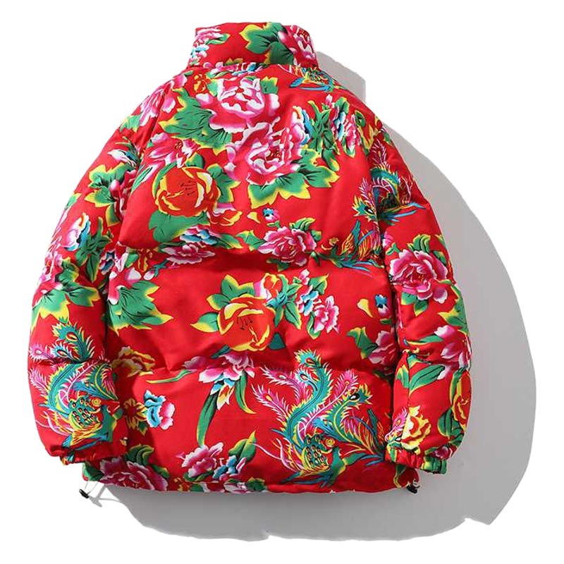 Chaqueta acolchada de algodón de flores grandes del noreste chaqueta acolchada de algodón de peonía de moda nacional de los hombres invierno engrosada celebridad de Internet TikTok mismo estilo chaqueta acolchada de algodón festiva rural