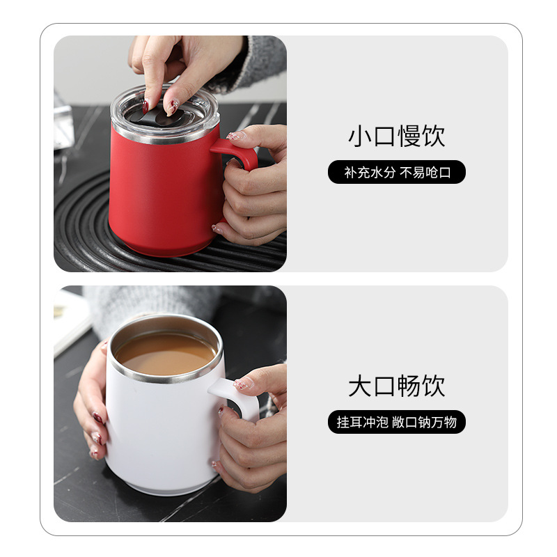 Taza nórdica ins Taza de vacío de oficina simple con tapa con mango Taza de café de acero inoxidable 304