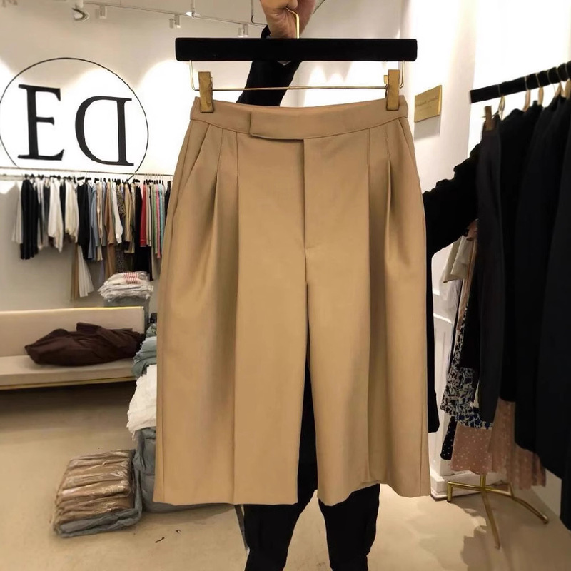 Five-point suit pants women's summer thin 2025 new plus size women's loose slimming high waist draped wide leg shorts