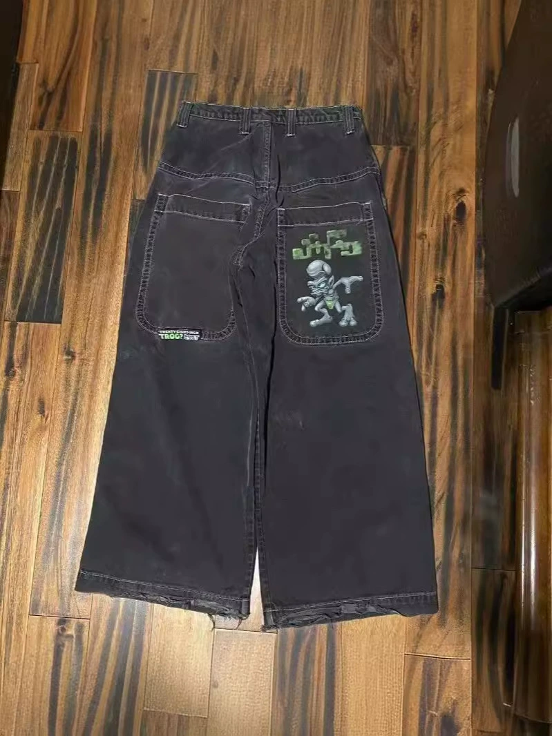 Новые JNCO хип-хоп вышивка свободные прямые джинсы мужская мода повседневные дикие джинсы