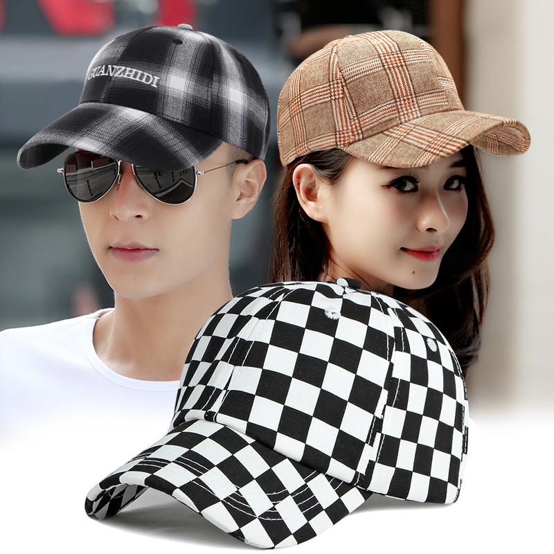 Hat Men's Spring and Summer Korean Style Plaid Striped Baseball Cap Sunscreen Sun Hat Women's Outdoor Breathable Couple Cap