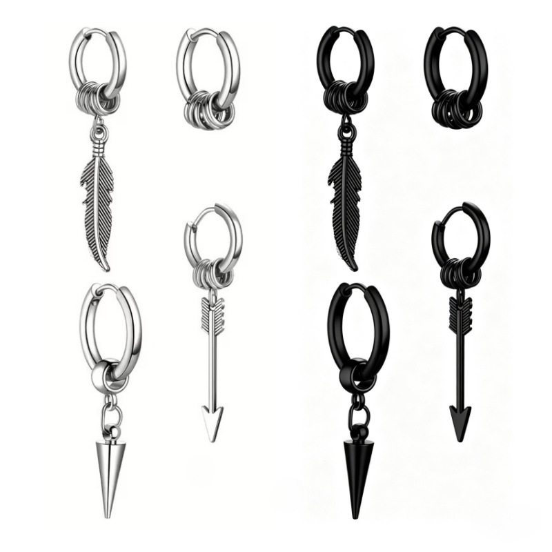 Cross-Border Hot-Selling European and American Hip-Hop Style Niche High-End Detachable Feather Arrowhead Stainless Steel Earrings