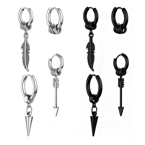 Cross-Border Hot-Selling European and American Hip-Hop Style Niche High-End Detachable Feather Arrowhead Stainless Steel Earrings