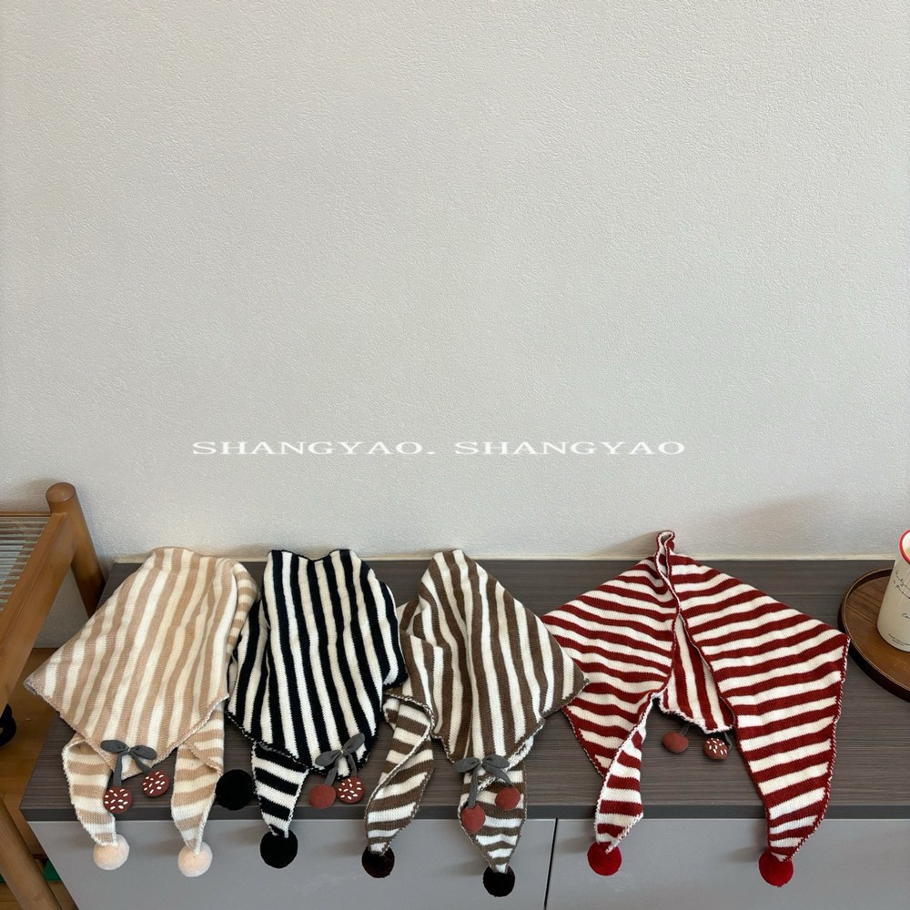 宝宝围巾冬毛线韩版洋气条纹针织三角巾男女童加厚保暖防风脖套潮