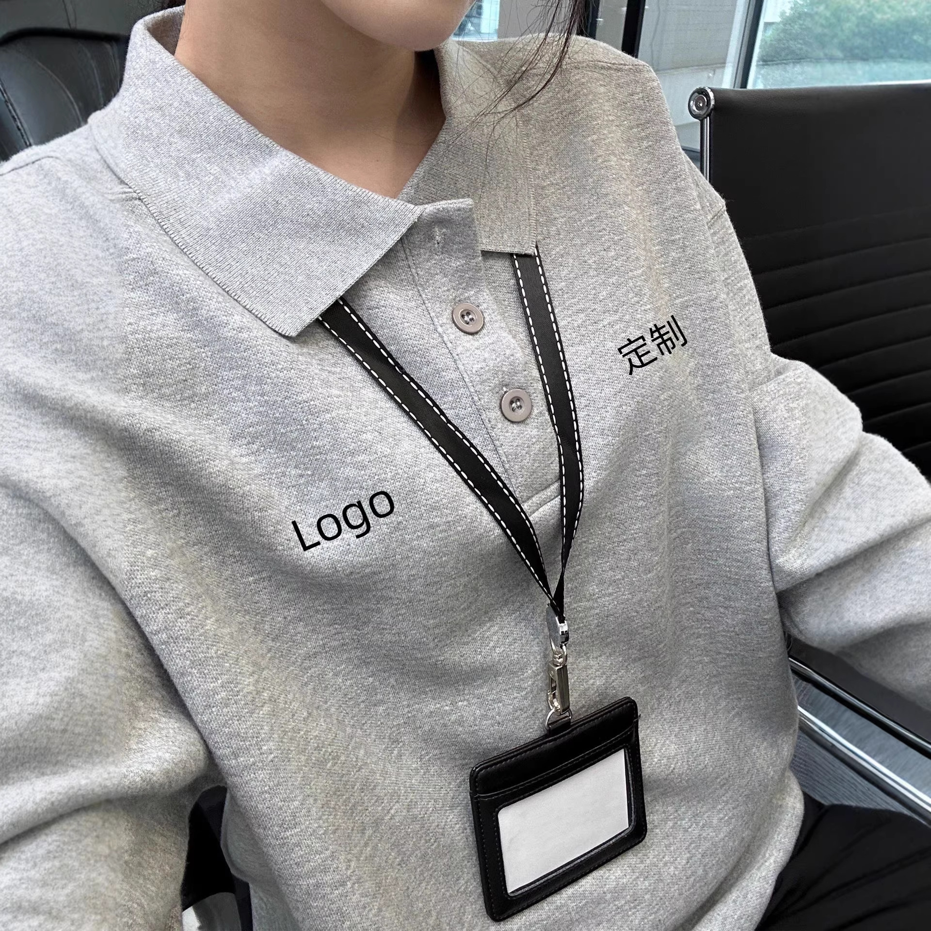 Gray Polo Shirt Custom-Made with Logo, Long-Sleeve Workwear, Corporate Team-Building Cultural Shirt, Custom Work Uniform for Men