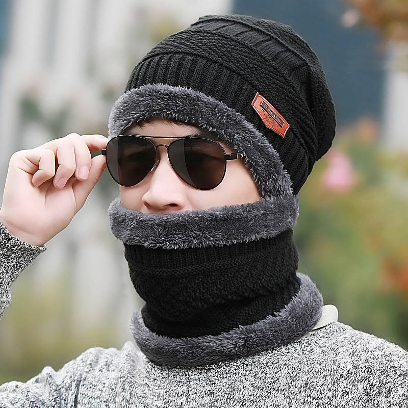 Men's Winter Knitted Hat With Velvet And Thick Warm Cap Hat For Cycling Cold Resistant Woolen Hat_voghion.com