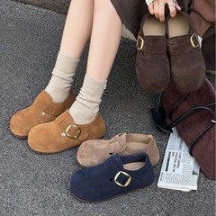 复古全包内增高勃肯鞋女2025秋新款磨砂皮单鞋一脚蹬丑萌乐福