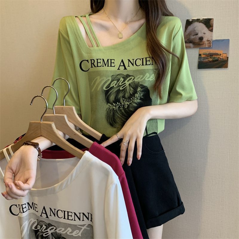Gran tamaño de ropa de mujer americana retro camiseta de manga corta para mujeres de verano nuevo estilo de ropa de mujer suelta delgada cubierta de cuello inclinado para mujeres