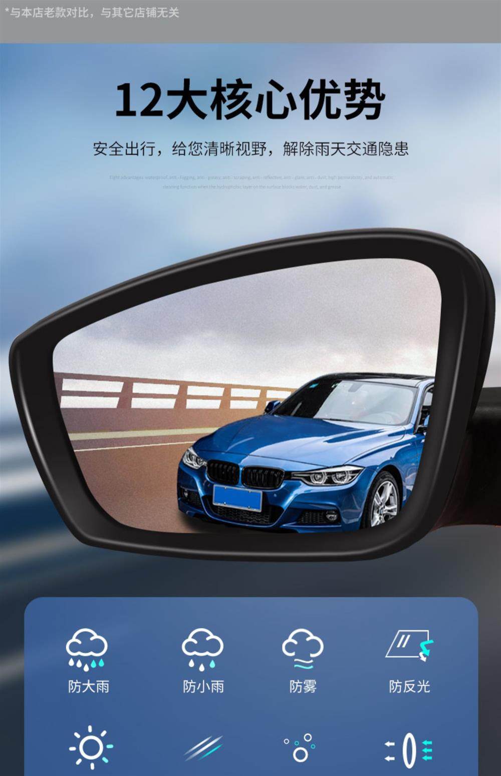 Anti-Glare Stickers for Cars, Reflective Anti-Dazzle Film, Full-Screen High-Definition Waterproof Rearview Mirror Anti-Fog and Anti-Rain Film