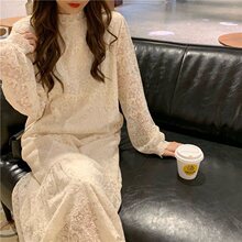 超仙蕾丝连衣裙2025春季新款加绒内搭中长裙宽松显瘦打底裙子女