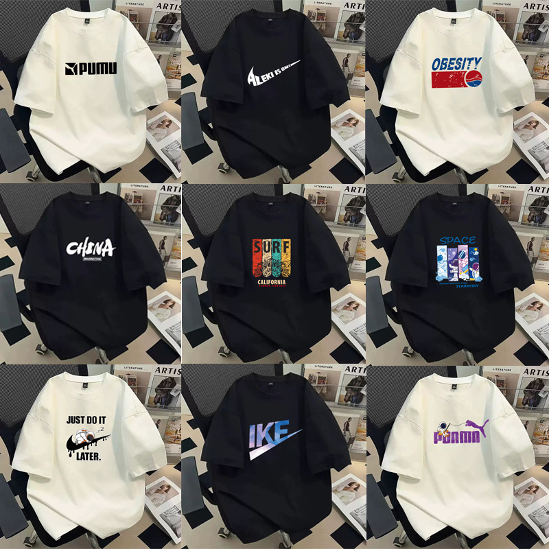Short-Sleeved T-Shirt Men's Pure Cotton Base Shirt High Street Fashion Brand Printed Top 2026 New Style Youth Half-Sleeved Summer