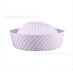 圆顶夏季翻边大力粉色条纹船长水手帽子