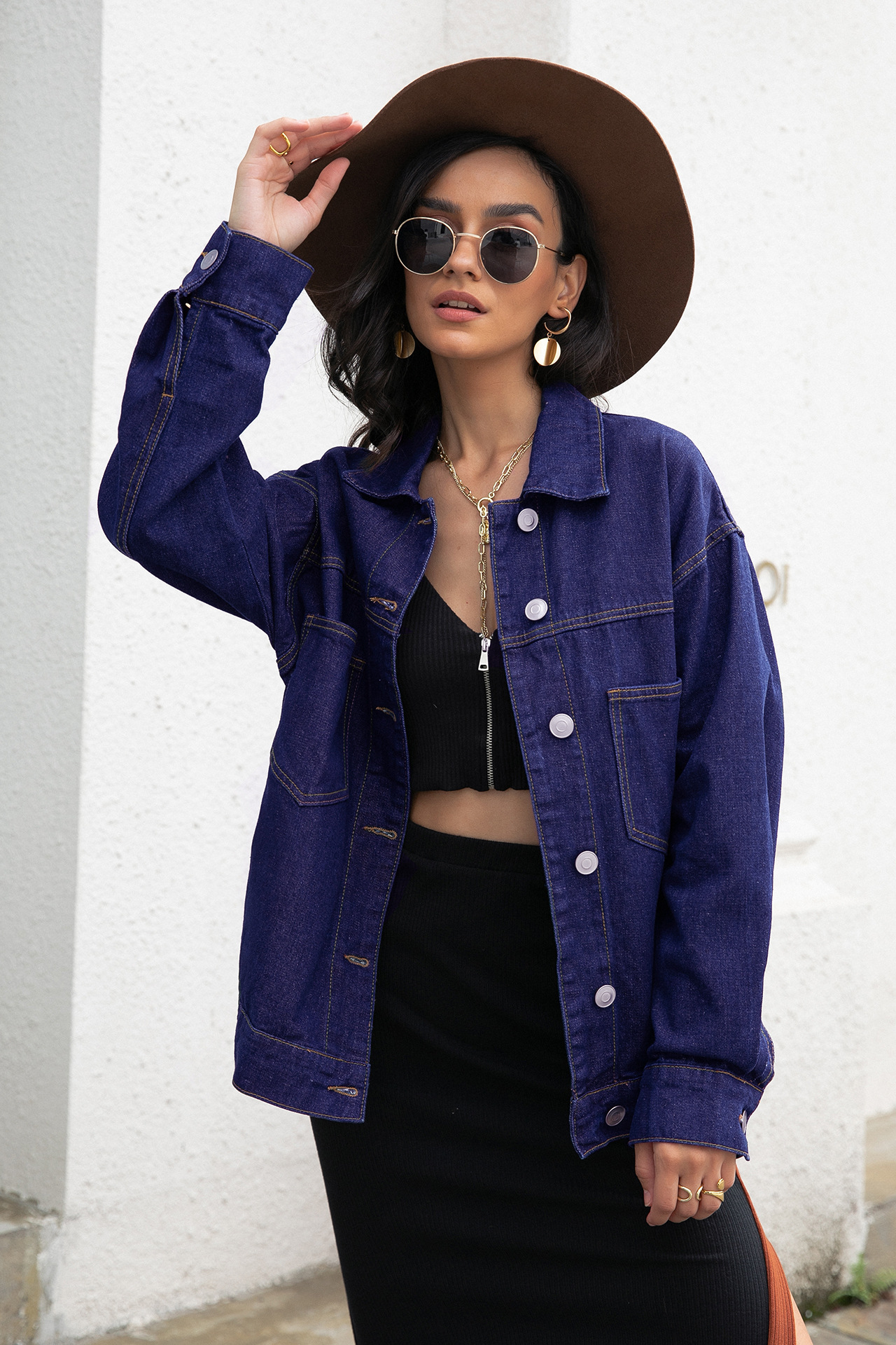 women s loose long-sleeved denim jacket nihaostyles clothing wholesale NSLM74907