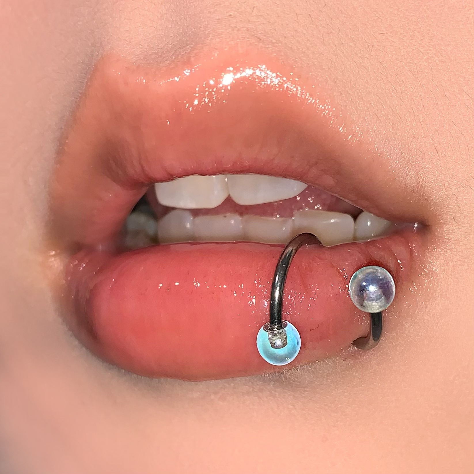 Labret stud lip piercing jewelry styling detail