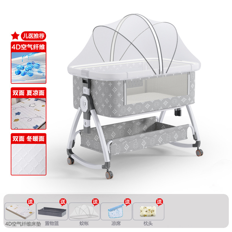 Cama de bebé Cama de cuna móvil Cama plegable portátil multifuncional Cama de bebé recién nacido Cama de empalme Cama grande image 65