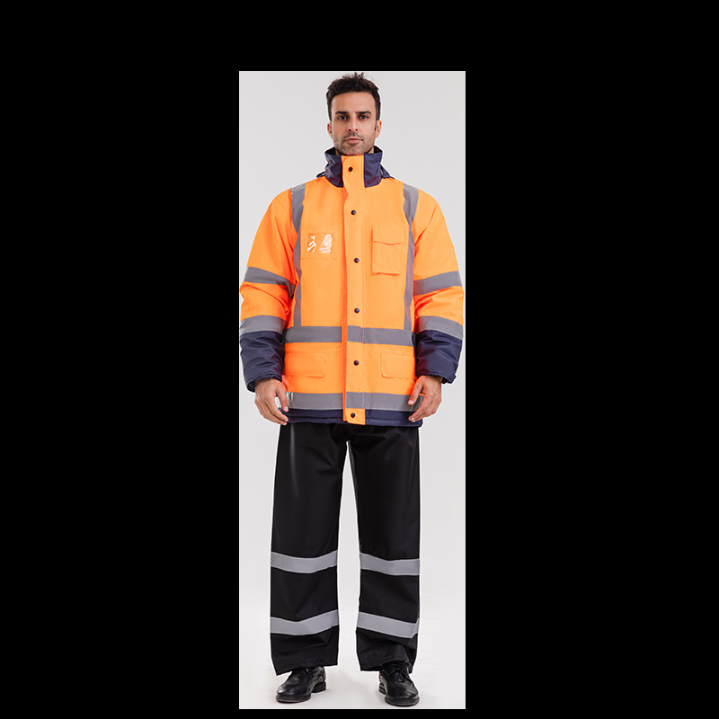 Invierno engrosada Administración de carreteras de alta velocidad reflectante ropa acolchada de algodón ropa de seguridad de tráfico deber al aire libre ropa acolchada de algodón Oxford tela acolchada de algodón impermeable