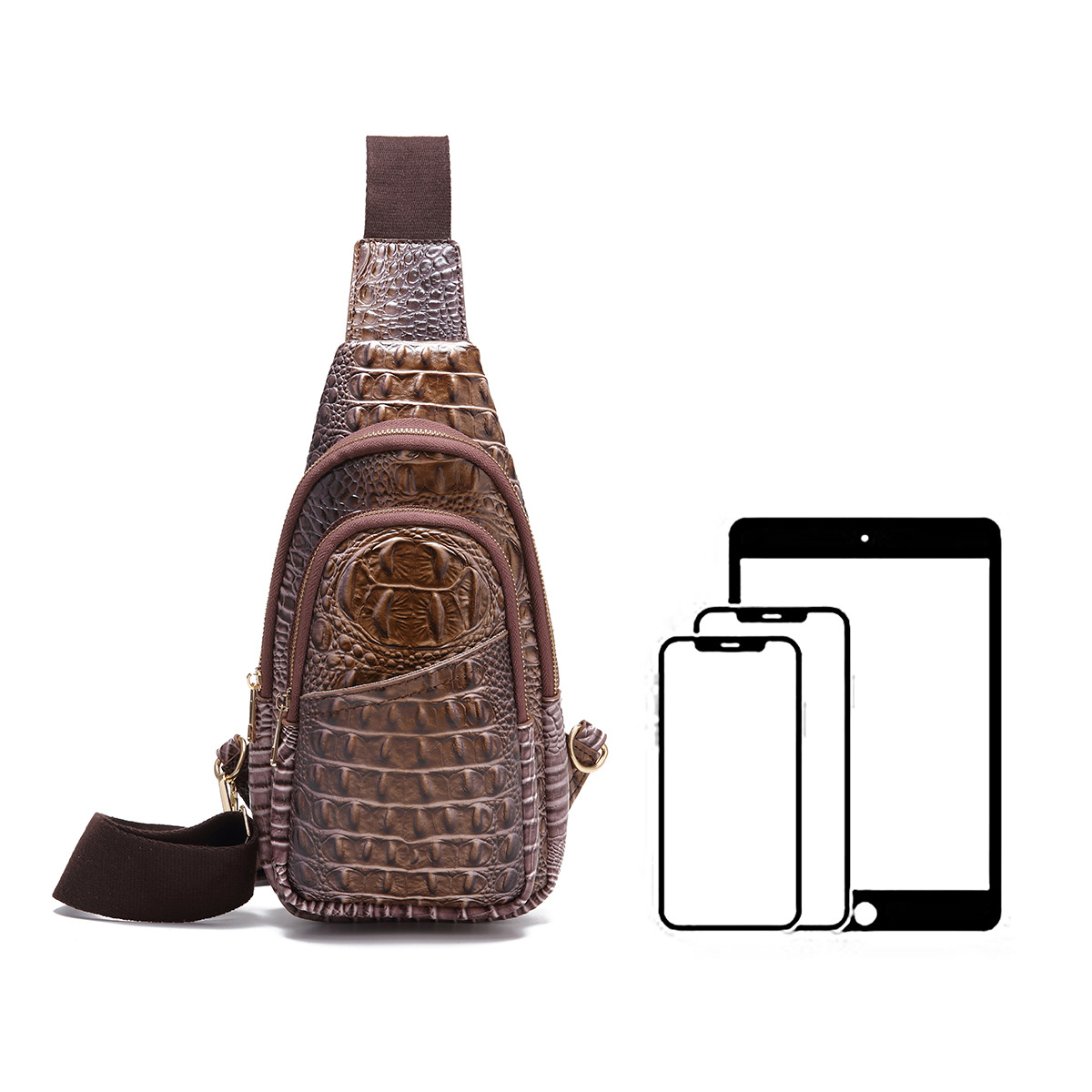 Retro Women's Chest Bag With Crocodile Pattern And Wide Strap_voghion.com