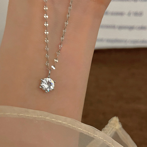 Japanese and Korean Minimalist Accessory Fashion Single Diamond Pendant Necklace for Women, Clavicle Chain  New Ins Simple and Elegant