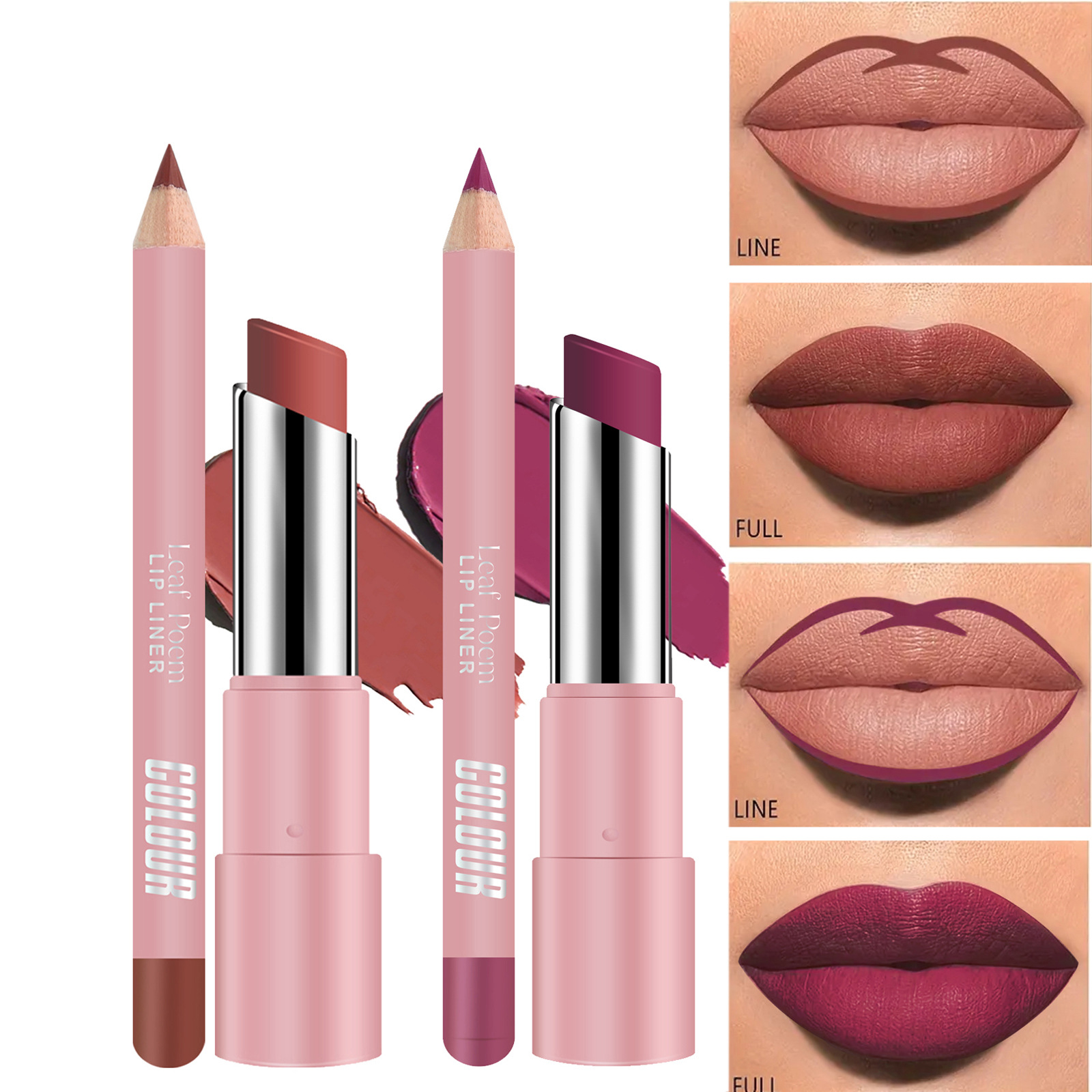 Suministro transfronterizo de Europa y América mat lipstick un conjunto completo de dos en uno de color desnudo frijol velvet lápiz de lápiz labial set lipstick
