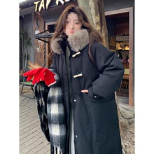 年新款冬季韩版牛角扣大毛领羽绒服女中长款过膝时尚加厚外套