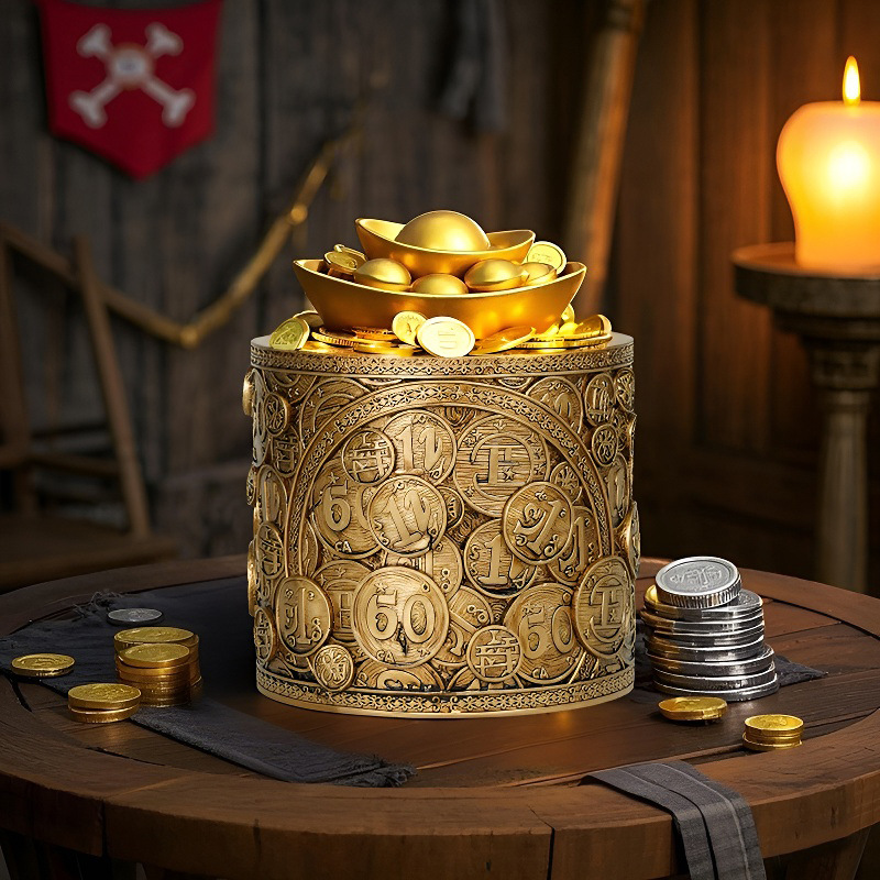 Kindergarten Specializes in Retro Gold Coin Resin Flower Pot Ornaments, Home Desktop Decoration, Garden Planting Containers, Small Gifts