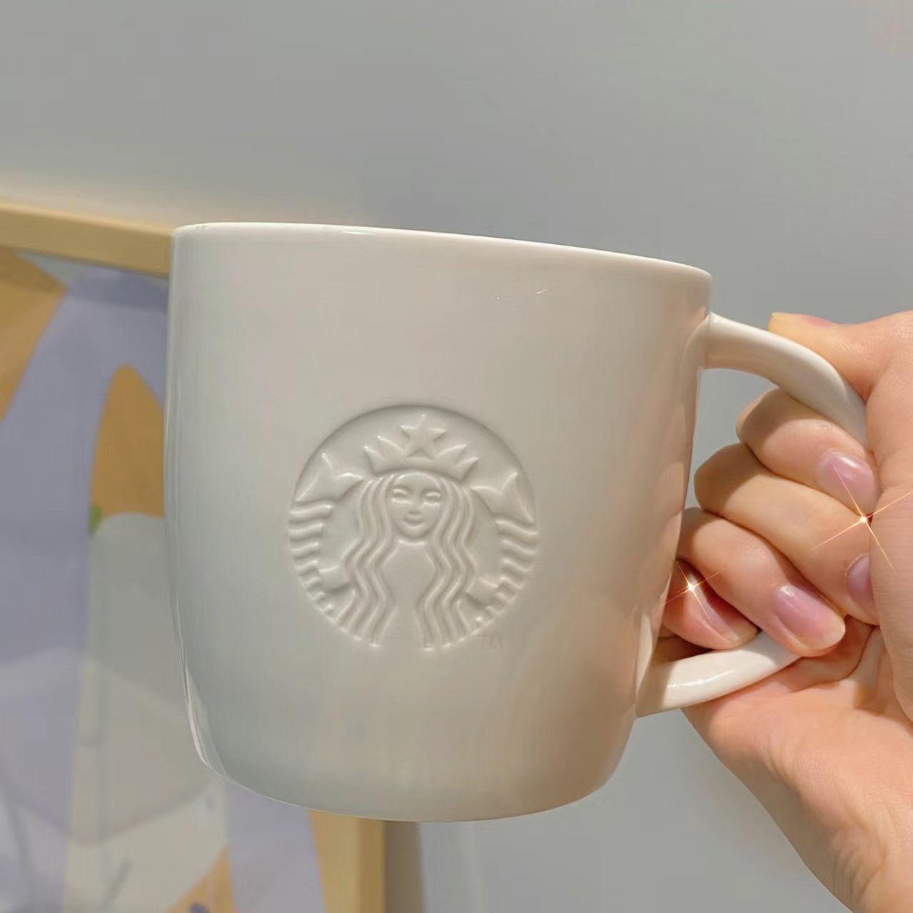 星星大容量经典浮雕马克杯陶瓷杯白色家用杯子咖啡杯水杯微瑕