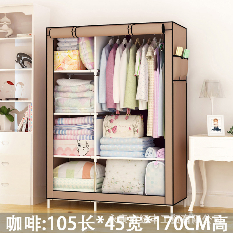 Simple armario de almacenamiento armario a prueba de polvo plegable armario dormitorio marco de acero combinación de refuerzo simple estudiante dormitorio armario
