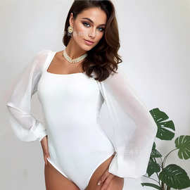 Блузка боди с длинным 雪纺灯笼袖连体衣body