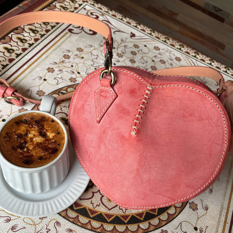 PiTao Heart Whale Song Original Design New Foggy Wax Cowhide Heart-Shaped Bag Handbag Underarm Crossbody Bag Sweet Girl's Purse