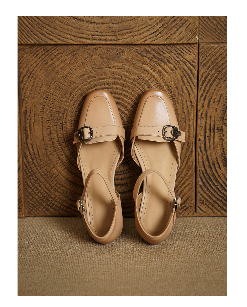 Sandal nữ gót thấp 3,5 cm đầu vuông quai ngang có khóa, phong cách thanh lịch — màu trắng ngà chi tiết 15