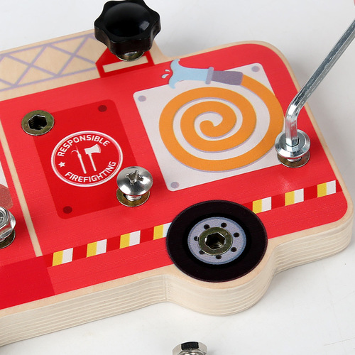Children's wooden simulation disassembly and assembly screws and nuts fire truck combination Montessori early education busy board disassembly toys