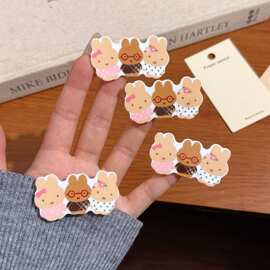 卡通三连米菲兔发夹甜美可爱好朋友咖色少女刘海侧边发夹头饰发饰