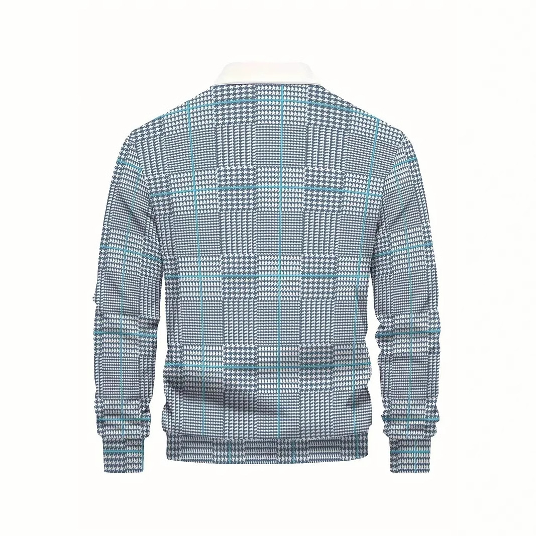 Tejido de punto retro clásico estampado 3D hombre casual de todo fósforo hombro de manga larga botón solapa jersey POLO