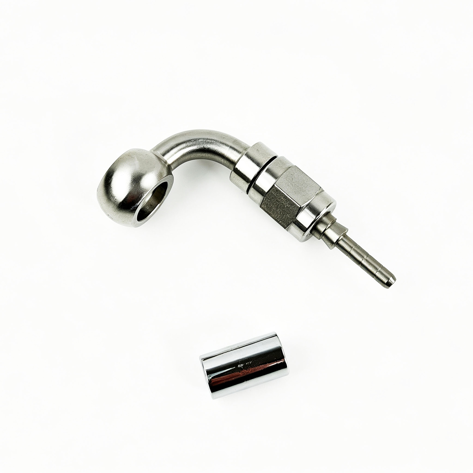 M10 motorcycle nickel-plated brake hose connector 0-degree/28-degree/90-degree extended fish-eye crimp hydraulic connector