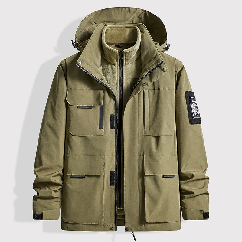 Зимняя новинка 2024: мужской ветрозащитный комплект из двух предметов (куртка и брюки) из флиса с отстегивающейся подкладкой и капюшоном, большие размеры, модель 88988